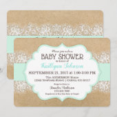 Rustic Kraft Modern Lace Zee Foam Baby shower Kaart (Voorkant / Achterkant)