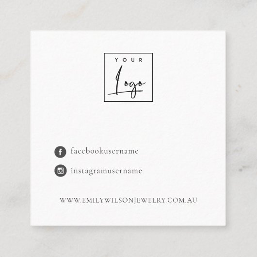 Rustic Kraft Monogram Stud Earring Display Vierkante Visitekaartje (Achterkant)