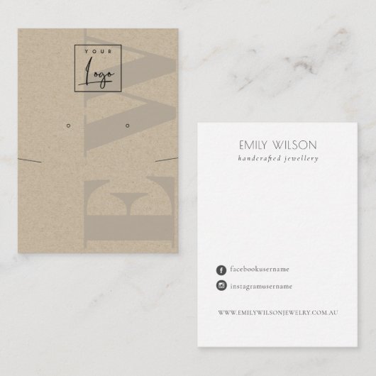 Rustic Kraft Monogram Stud Oorkoningsscherm Logo Visitekaartje (Voorkant / Achterkant)