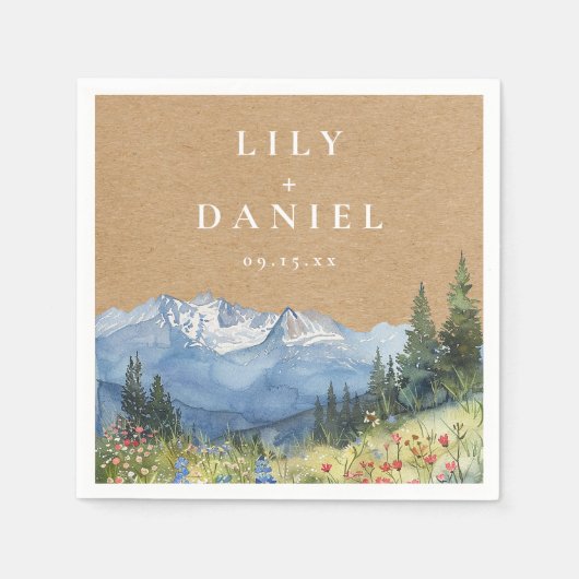 Rustic Kraft Mountain Wildflower Wedding Servet (Voorkant)