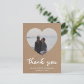 Rustic Kraft Paper Bedankt Script Hartfoto Briefkaart (Staand voorkant)