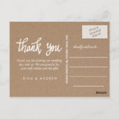 Rustic Kraft Paper Bedankt Script Paar Foto Briefkaart (Achterkant)
