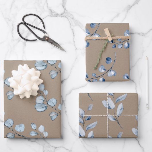 Rustic Kraft Paper Blue Eucalyptus Sprigs (Voorkant)