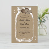 Rustic Kraft Paper Burlap Hearts Mason Jar Wedding Kaart (Staand voorkant)
