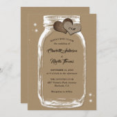 Rustic Kraft Paper Burlap Hearts Mason Jar Wedding Kaart (Voorkant / Achterkant)