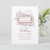Rustic Kraft Paper Floral Sketch Wedding Invitatio Kaart (Staand voorkant)