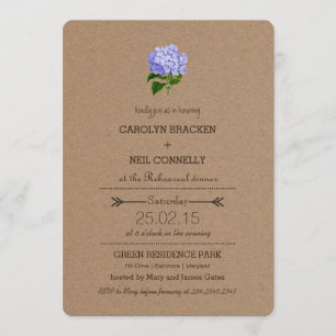 Rustic Kraft Paper Hydrangea Rehearsal Dinner Kaart