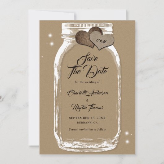 Rustic Kraft Paper Mason Jar Wedding Save The Date (Voorkant)