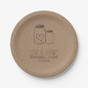 Rustic Kraft Paper Mason Jars Heart Wedding Papieren Bordje