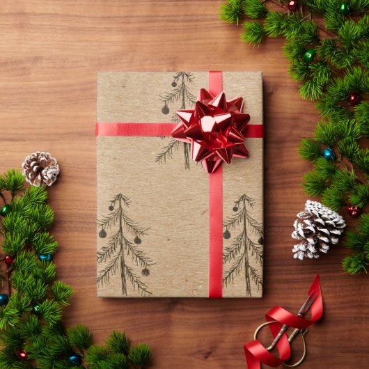 Rustic Kraft Paper | Minimale kerstboomschets Cadeaupapier (Feestdagen Geschenken)
