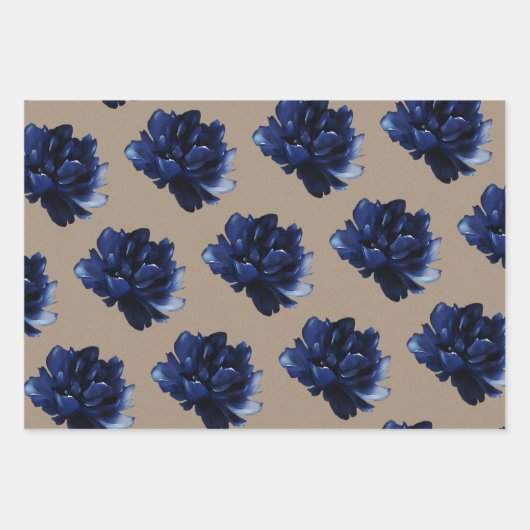 Rustic Kraft Paper Navy Blue Peonies (Voorkant 2)