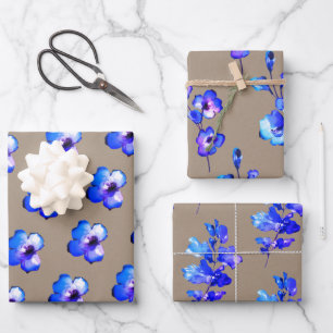 Rustic Kraft Paper Paarse Aqua Blue Flower Petals