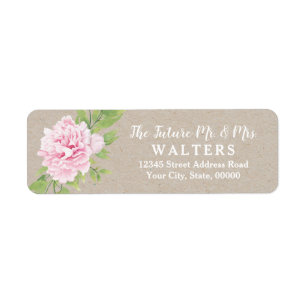 Rustic Kraft Paper Pink Peony Waterverf Flower    Etiket