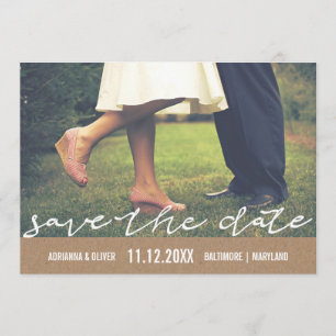 Rustic Kraft Paper Save the Date Typography Photo