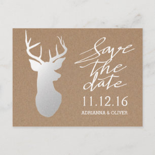 Rustic Kraft Paper Silver Antler bespaart de datum Aankondigingskaart
