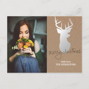 Rustic Kraft Paper Silver Antler - kerstfoto Feestdagenkaart