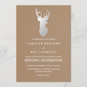Rustic Kraft Paper Silver Antler Wedding Kaart