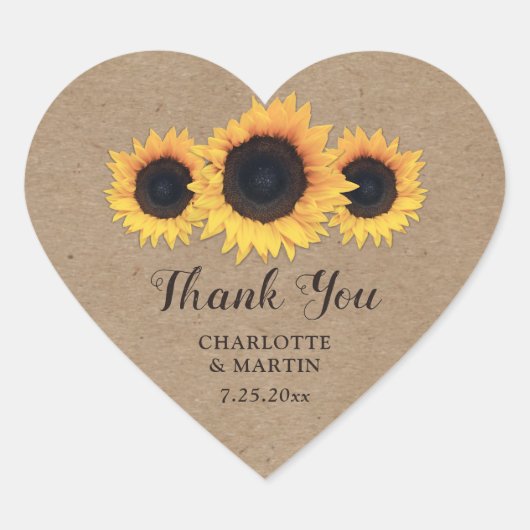 Rustic Kraft Paper Sunflower Thank You Stickers (Devant)