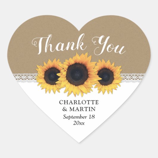 Rustic Kraft Paper Sunflower Weddenschap Hart Sticker (Voorkant)