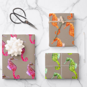 Rustic Kraft Paper Waterverf Kleurrijke Zeeen paar