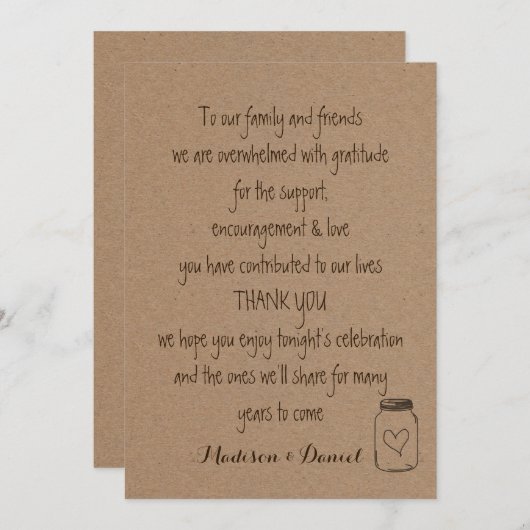 Rustic Kraft Paper Weddenschap Hartelijk dank Bedankkaart (Voorkant / Achterkant)