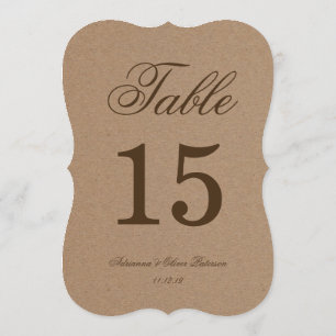 Rustic Kraft Paper Wedding Table Number Kaart