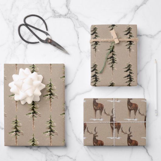 Rustic Kraft Paper Winter Woodland SpruceTrees 3 (Voorkant)