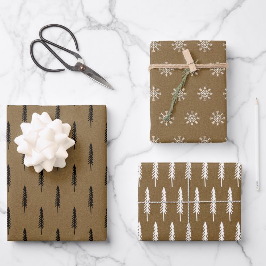 Rustic Kraft Papier cadeau Motif Arbre de Noël (Recto)