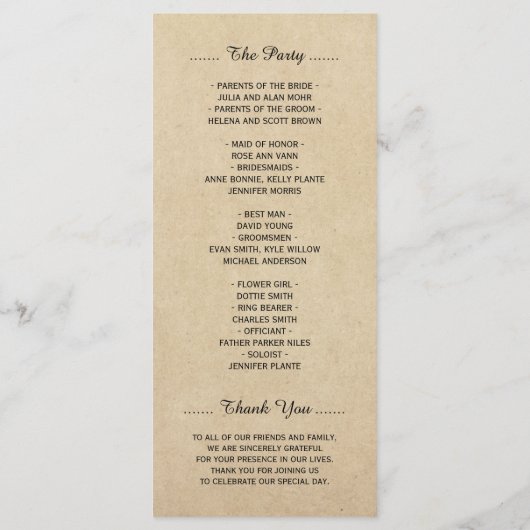 Rustic Kraft Pine Tree Forest Wedding Programme Programma (Achterkant)