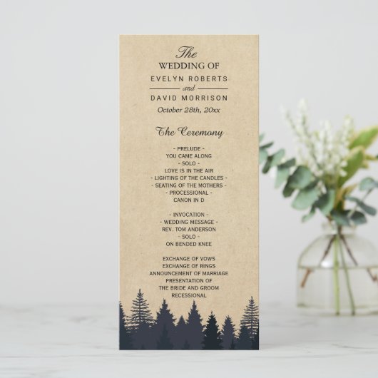 Rustic Kraft Pine Tree Forest Wedding Programme Programma (Staand voorkant)