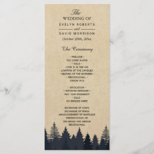 Rustic Kraft Pine Tree Forest Wedding Programme Programma