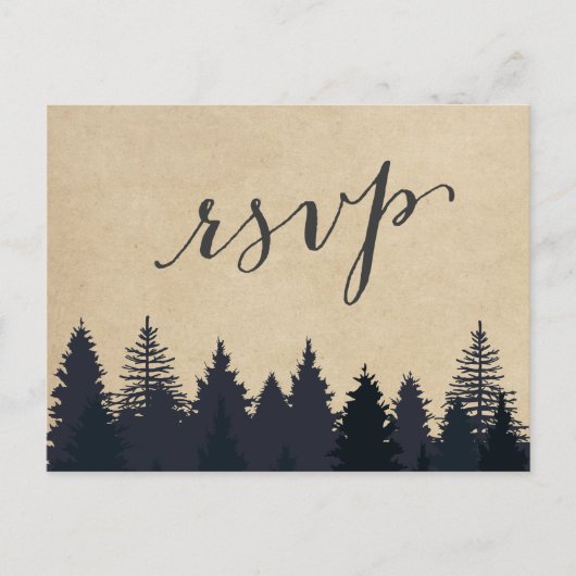 Rustic Kraft Pine Trees Forest RSVP Response Uitnodiging Briefkaart (Voorkant)