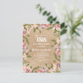 Rustic Kraft Pink Waterverf Floral 18e verjaardag Kaart (Staand voorkant)