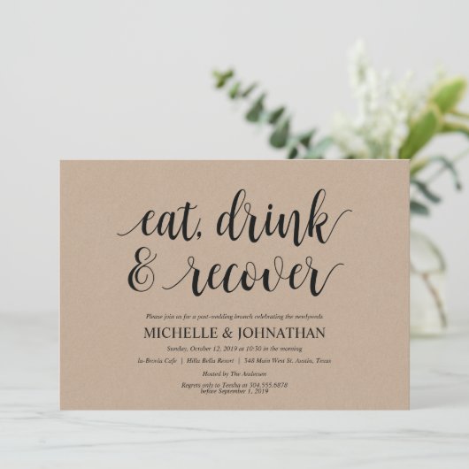Rustic Kraft Post Mariage Brunch Invitation Card (Debout devant)