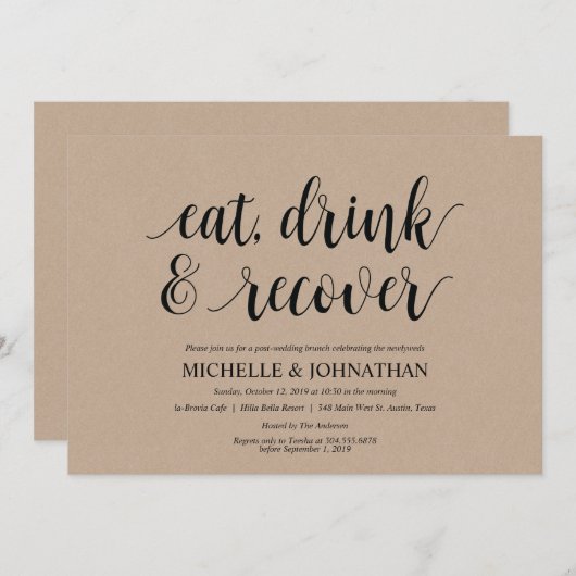 Rustic Kraft Post Mariage Brunch Invitation Card (Devant / Derrière)