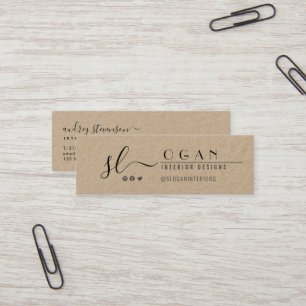 Rustic Kraft Professional Chic Monogram zwart Mini Visitekaartje