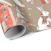 Rustic Kraft Rabbit Out Gift Kerstmis Cadeaupapier (Rol Hoek)
