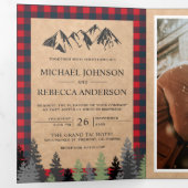Rustic Kraft Red Buffalo Pset Mountain Wedding Drieluik Uitnodiging (Binnenzijde eerst)