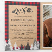 Rustic Kraft Red Buffalo Pset Mountain Wedding Drieluik Uitnodiging (Binnenzijde eerst)