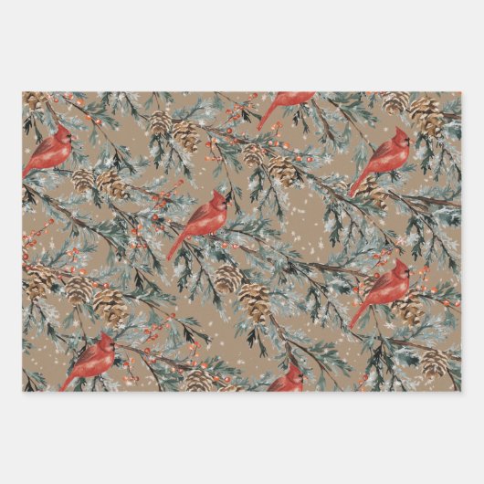 Rustic Kraft Red Cardinaal Juniper Branches Berrie Inpakpapier Vel (Voorkant 2)