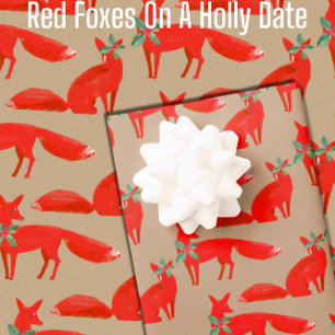 Rustic Kraft Red Foxes op een heilige datum Cadeaupapier