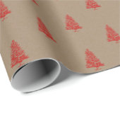 Rustic Kraft Red gestempelde kerstbomen Cadeaupapier (Rol Hoek)