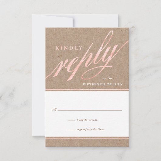 Rustic Kraft & Roos Gold Script Reply Kaarten RSVP Kaartje (Voorkant)