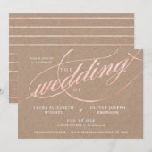 Rustic Kraft & Roos Gold Script Wedding Kaart (Voorkant / Achterkant)
