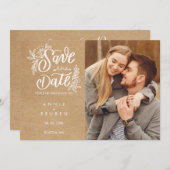 Rustic Kraft Save the Date Hand Script Photo (Voorkant / Achterkant)