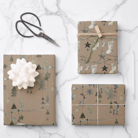Rustic Kraft Scandinavian Hanging String Ornaments Inpakpapier Vel (Voorkant)