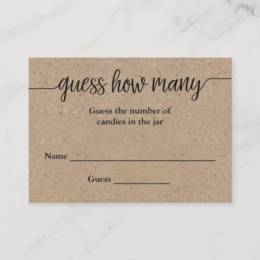 Rustic Kraft Script Devine Combien De Carte De Jeu (Devant)