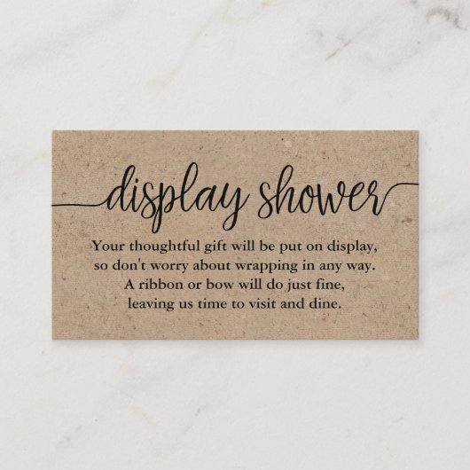 Rustic Kraft Script Display Shower Insert Kaart (Voorkant)