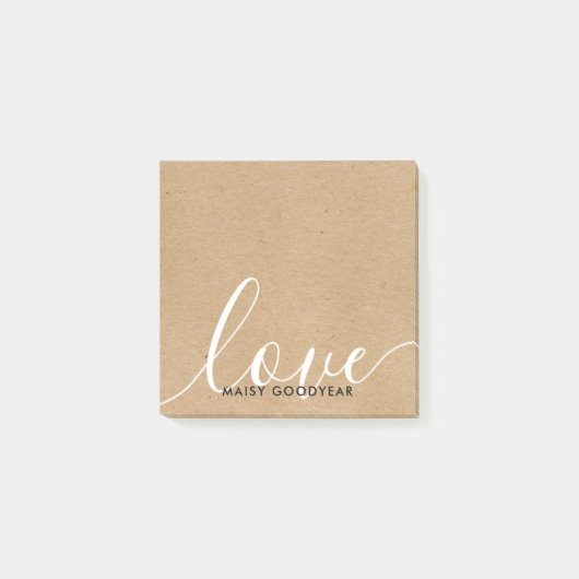Rustic Kraft Script Liefde Gepersonaliseerde Naam Post-it® Notes (Voorkant)