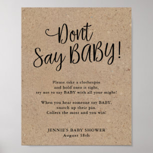 Rustic Kraft Script Zeg geen Baby game Poster